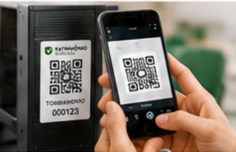 Celular realizando leitura de QR Code patrimonial